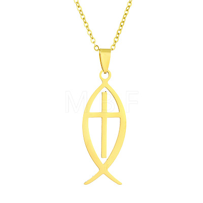 201 Stainless Steel Jesus Fish with Cross Pendant Necklaces FS-WG1CE2F-01-1