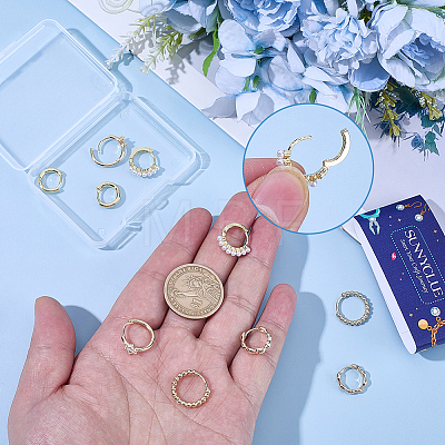 10Pcs 5 Styles Rack Plating Brass Beaded Huggie Hoop Earrings for Women KK-SC0008-04-1