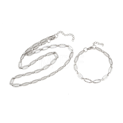 304 Stainless Steel Oval Link Chain Bracelet & Necklace Jewelry Sets SJEW-L199-03P-1