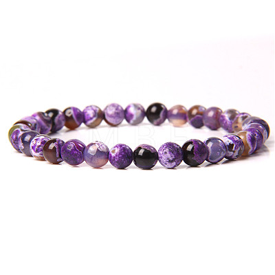 Natural Striped Agate/Banded Agate Round Beaded Stretch Bracelet LS-SF8562-9-1
