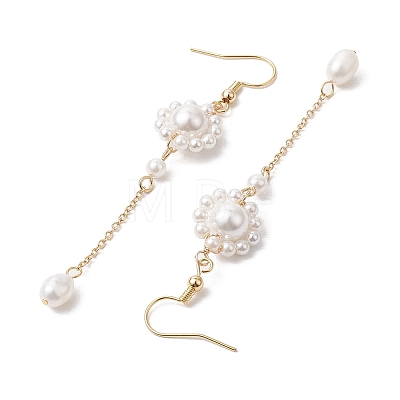 Shell Pearl with Brass Dangle Earrings for Women EJEW-TA00558-1