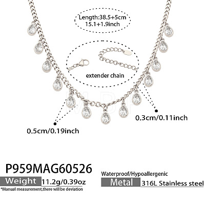 316L Surgical Stainless Steel Pave Cubic Zirconia Milti Teardrop Pendant Bib Necklaces for Women WGB3ADE-01-1