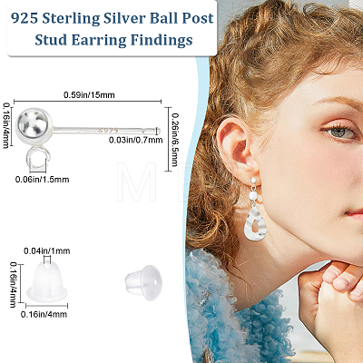 Beebeecraft 5 Pairs 925 Sterling Silver Round Ball Stud Earring Findings STER-BBC0006-26A-1