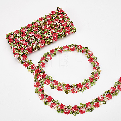 3D Flower Embroidery Polyester Lace Trim SRIB-WH0011-141D-1