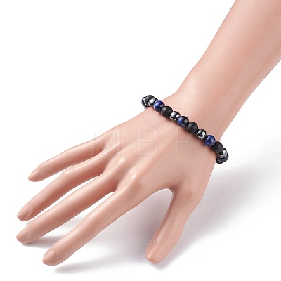 Round Stone Beads Stretch Bracelets BJEW-JB07259-02-1