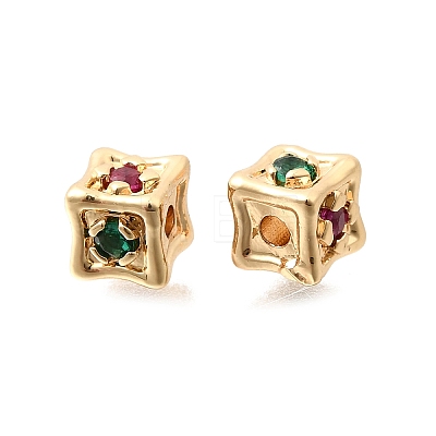 Brass Micro Pave Colorful Cubic Zirconia Beads KK-N289-25G-1