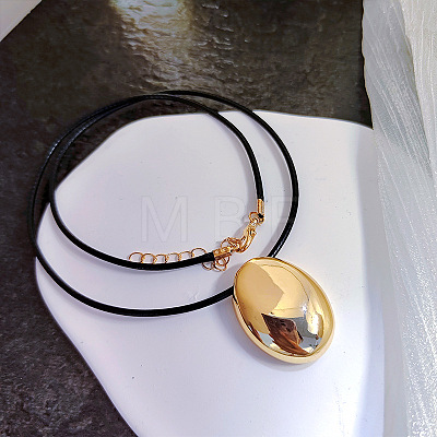 Alloy Oval Pendant Black Waxed Cord Necklaces for Women FS-WGFA44A-03-1