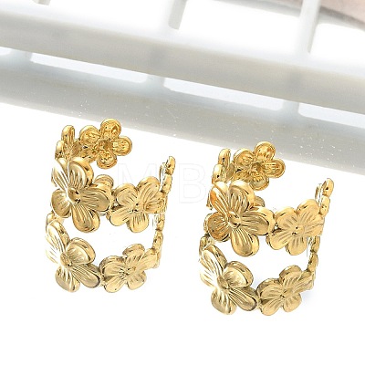 Ion Plating(IP) 304 Stainless Steel Flower Cuff Earrings for Women EJEW-A118-03G-1