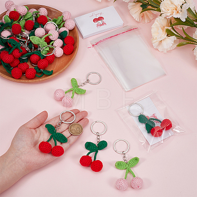 30Pcs 2 Colors Polyester Crochet Cherry Keychains KEYC-MA00012-1