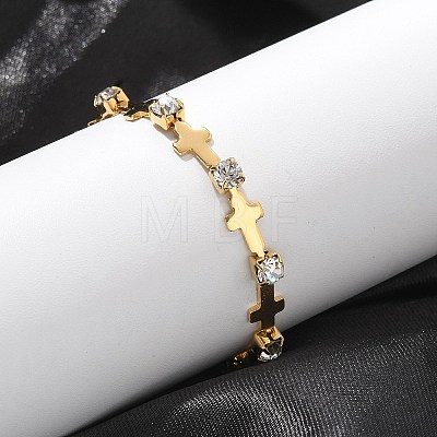 304 Stainless Steel Rhinestone Cup Chain Bracelets for Women BJEW-F488-26E-G-1