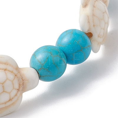 Round & Turtle Dyed Synthetic Turquoise & Magnesite Beaded Stretch Bracelets for Women BJEW-JB10936-02-1