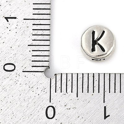 925 Sterling Silver Flat Round with Letter Beads STER-G044-01AS-K-1