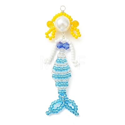 Copper Wire Wrapperd Glass Seed Beads Big Pendants PALLOY-MZ01442-03-1