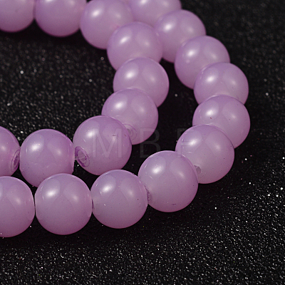 Violet Color Spray Painted Round Imitation Jade Glass Beads Strands X-DGLA-S076-8mm-22-1