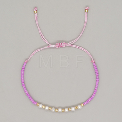 Adjustable Imitation Pearl and Glass Seed Beaded Braided Bracelets for Women NV1607-2-1