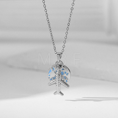 Airplane & Earth 304 Stainless Steel Pendant Necklaces FS-WG81D22-06-1