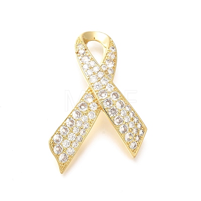 Silk Ribbon Brass Micro Pave Clear Cubic Zirconia Brooches KK-M312-23G-1