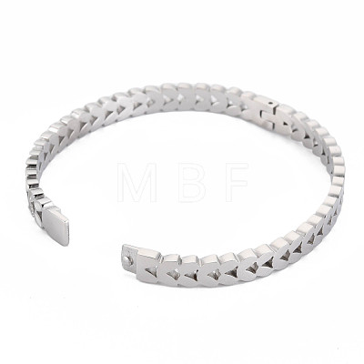 Stainless Steel Leaf Bangle with Enamel for Women BJEW-N017-017P-1
