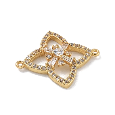 Rack Plating Brass Clear Cubic Zirconia Flower Connector Charms KK-A234-063G-1