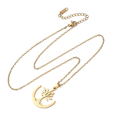 304 Stainless Steel Tree Pendant Cable Chain Necklaces for Men Women NJEW-K308-05D-G-1