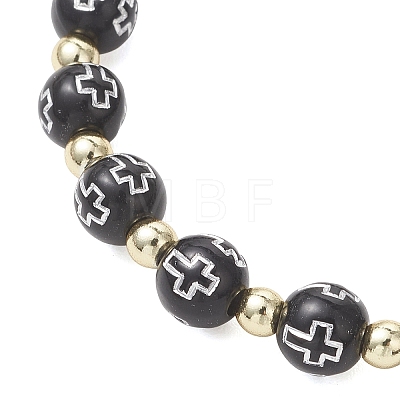 Religion Alloy Enamel Oval with Virgin Mary & Cross Charm Bracelets BJEW-JB13399-1