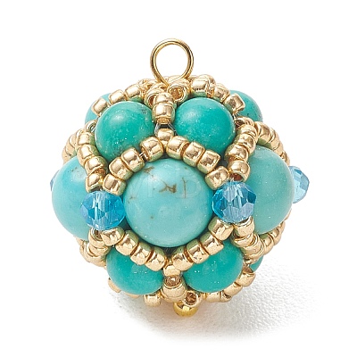 Synthetic Turquoise and Glass Seed Beaded Cluster Pendants PALLOY-MZ01334-01-1