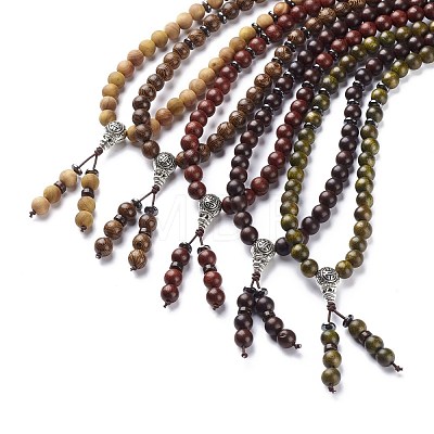 Natural Wood & Coconut Beaded Four Loops Wrap Bracelet Necklace with Gourd BJEW-JB08539-1