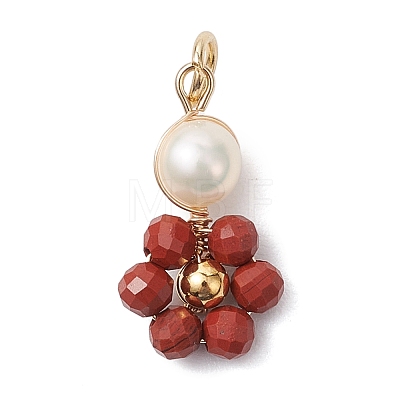 12Pcs 12 Styles Natural Mixed Gemstone Faceted Round Coppwer Wire Wrapped Pendants PALLOY-JF02911-1