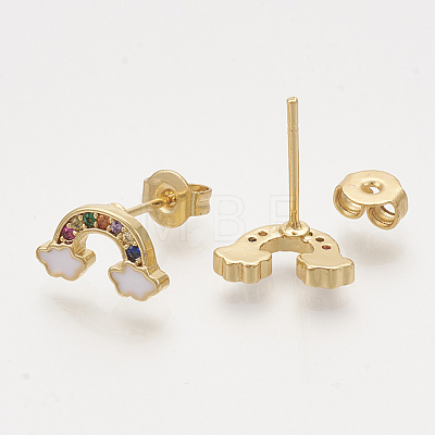 Brass Cubic Zirconia Stud Earrings EJEW-S201-169E-1