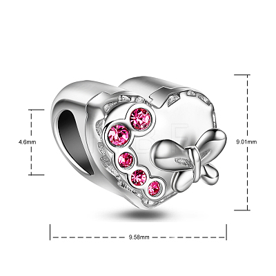 TINYSAND Heart Rhodium Plated 925 Sterling Silver Cubic Zirconia European Large Hole Beads TS-C-099-1