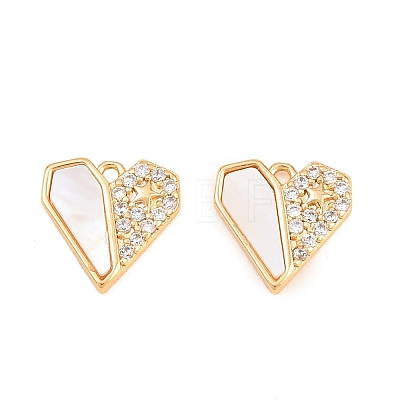 Valentine's Day Brass Pave Clear Cubic Zirconia Shell Charms KK-L274-03G-1