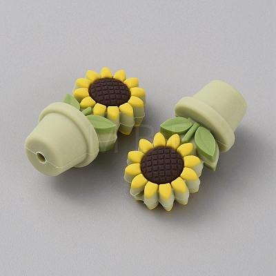 Sunflower Flowerpot Food Grade Eco-Friendly Silicone Beads SIL-TAC0002-20H-1