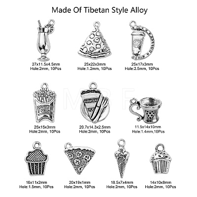 100Pcs 10 Style Tibetan Style Alloy Pendants PALLOY-CJ0002-13-1