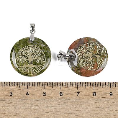 Natural Unakite Flat Round Pendants G-Q188-01P-10-1