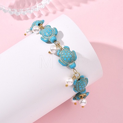 Round Shell Pearl Beads Charm Bracelets BJEW-JB14132-01-1