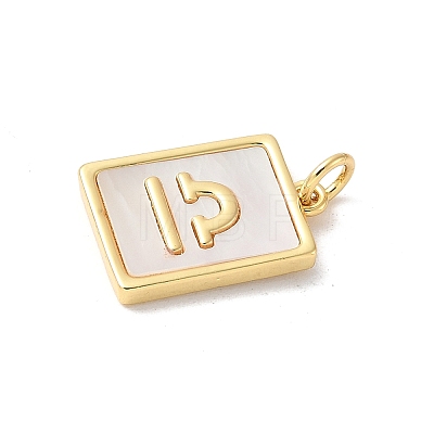 Brass Pave Natural White Shell Pendants KK-S522-09G-L-1
