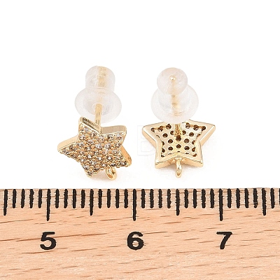 Brass Clear Cubic Zirconia Stud Earring Findings EJEW-A155-03F-G-1