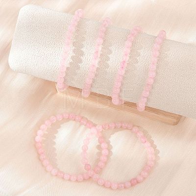 Natural Rose Quartz Beaded Stretch Bracelets BJEW-D446-B-11-1