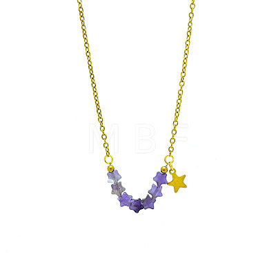 Bohemian Natural Amethyst Star Beads Pendant 304 Stainless Steel Chain Necklaces for Women WG45F40-01-1