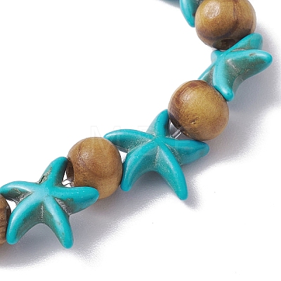 Beach Starfish Dye Synthetic Turquoise Beaded Stretch Barcelets BJEW-JB10293-01-1