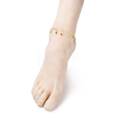 Brass Enamel Star Charm Anklets AJEW-AN00344-04-1