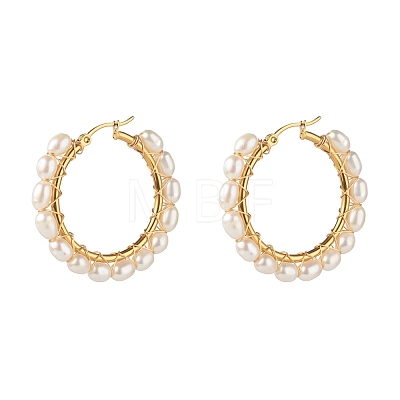 Natural Pearl Beads Brass Hoop Earrings EJEW-JE04565-02-1