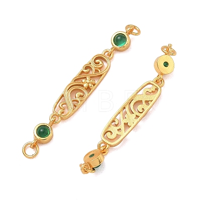 Brass & Natural Green Onyx Agate(Dyed & Heated) Hollow Oval with Flower Links Connector Charms KK-D113-05G-1