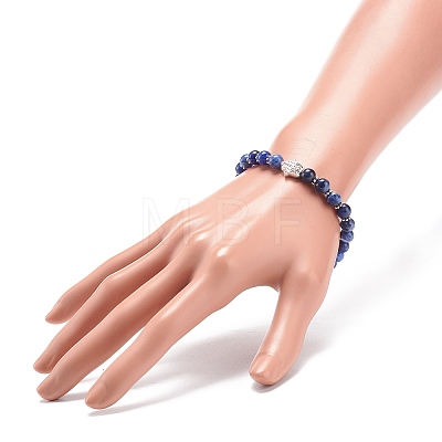 5Pcs 5 Style Natural Lava Rock & Sodalite Stretch Bracelets Set with Alloy Hamsa Hand Beaded BJEW-JB08737-1