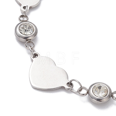 Stainless Steel Heart Link Chain Bracelet with Cubic Zirconia BJEW-JB10170-1