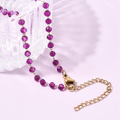 304 Stainless Steel with Glass Faceted Rondelle Bead Handmade Link Chain Birth Stone Necklaces for Women NJEW-G195-01G-03-1