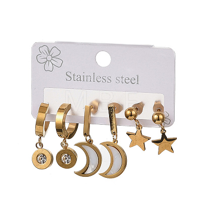 3 Pairs 304 Stainless Steel Enamel Hoop & Stud Earring Sets EJEW-Z166-02G-01-1