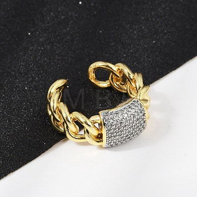 Brass Micro Pave Cubic Zirconia Open Cuff Ring for Women RJEW-F177-03GP-05-1