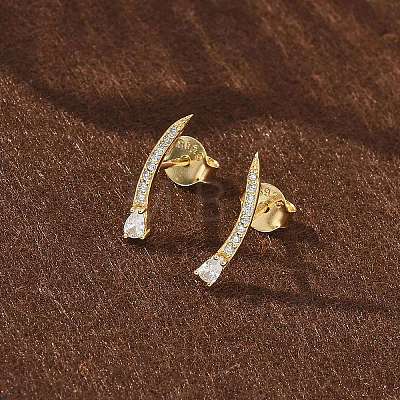 925 Sterling Silver Clear Cubic Zirconia Stud Earrings EJEW-Q032-01E-G-1