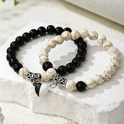 2Pcs Alloy Magnetic Heart Charm Bracelets FS-WGCA466-05-1